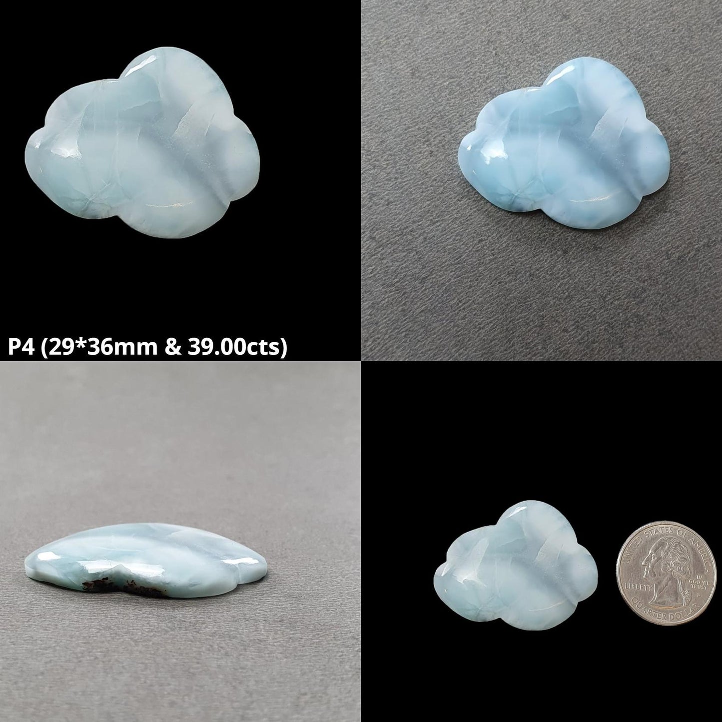 BLUE LARIMAR Gemstone Carving : Natural Untreated Unheated Larimar Bi-Color Hand Carved Cloud