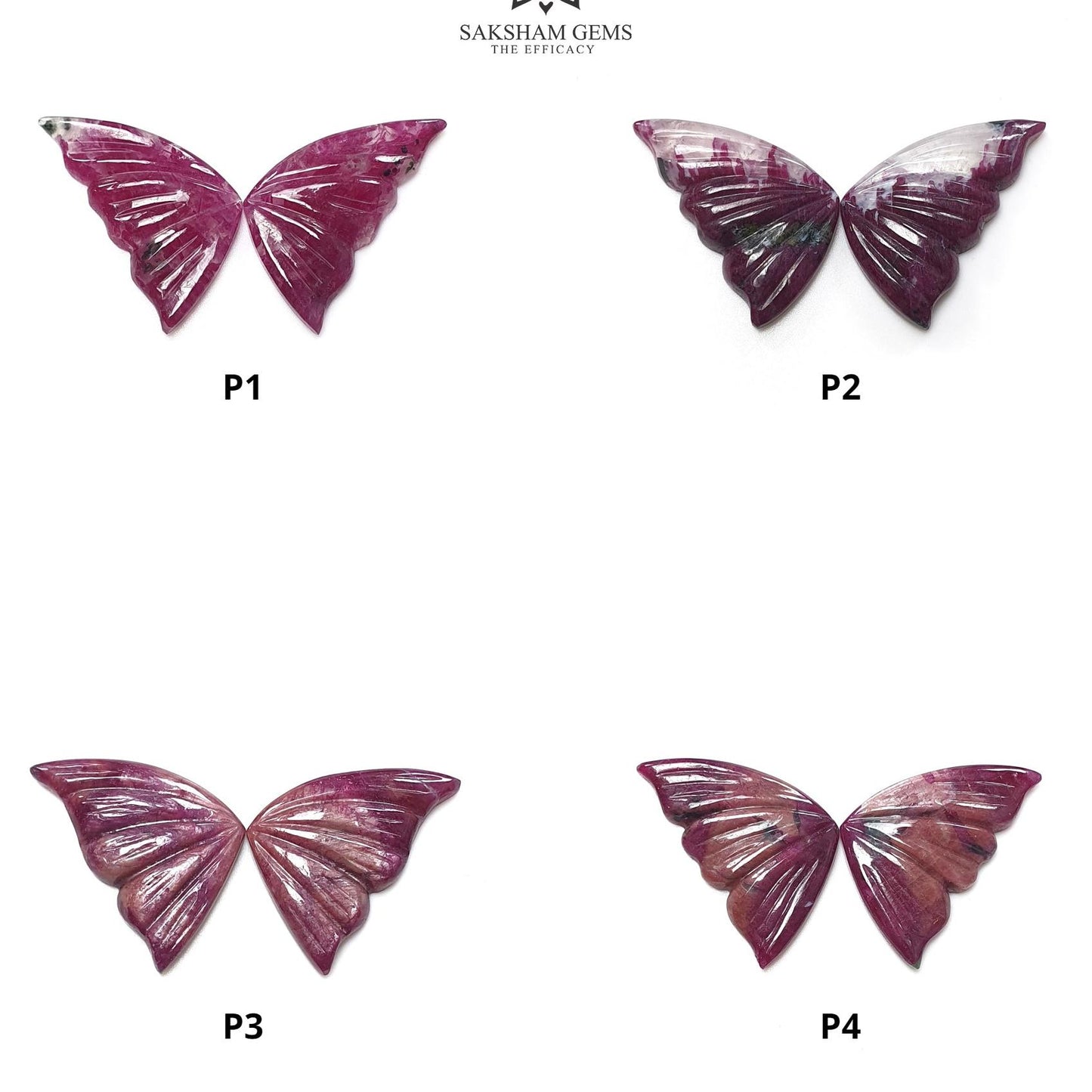 RUBY Gemstone Carving : Natural Untreated Unheated Longido Ruby Hand Carved Butterfly Pair