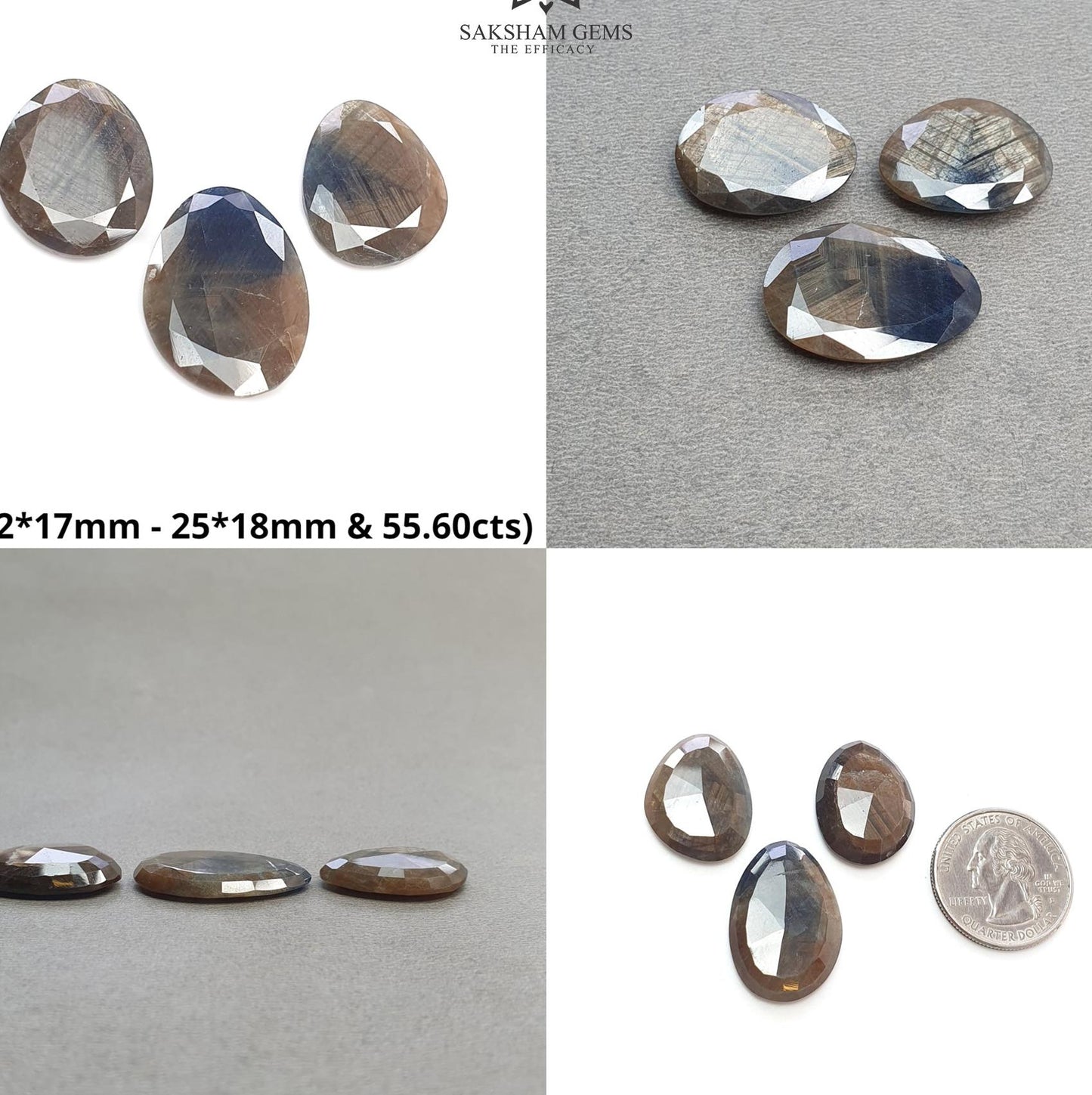 Chocolate & Blue Silver Sheen Sapphire Gemstone Normal Cut : Natural Untreated Golden Brown Sapphire Egg Shape 3pcs Set