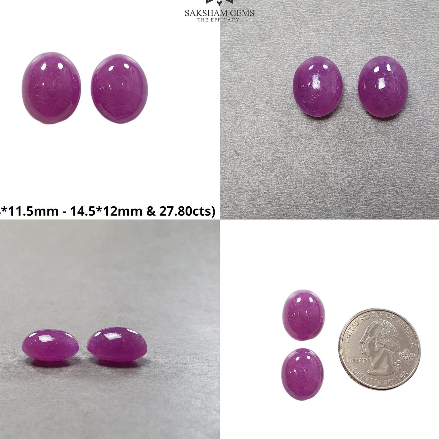 Purple Ruby Gemstone Cabochon : Natural Untreated Unheated Ruby Oval Shape 3pcs