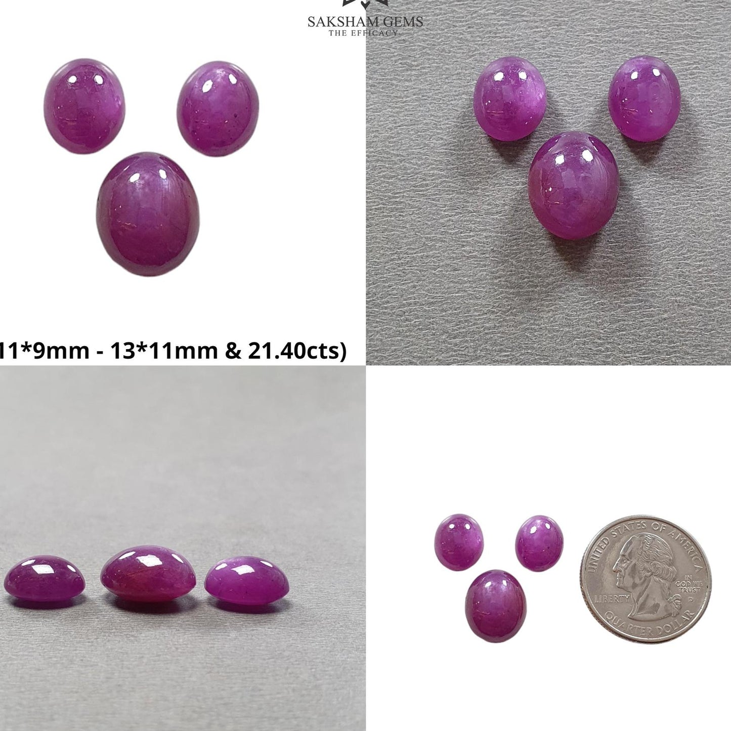 Purple Ruby Gemstone Cabochon : Natural Untreated Unheated Ruby Oval Shape 3pcs