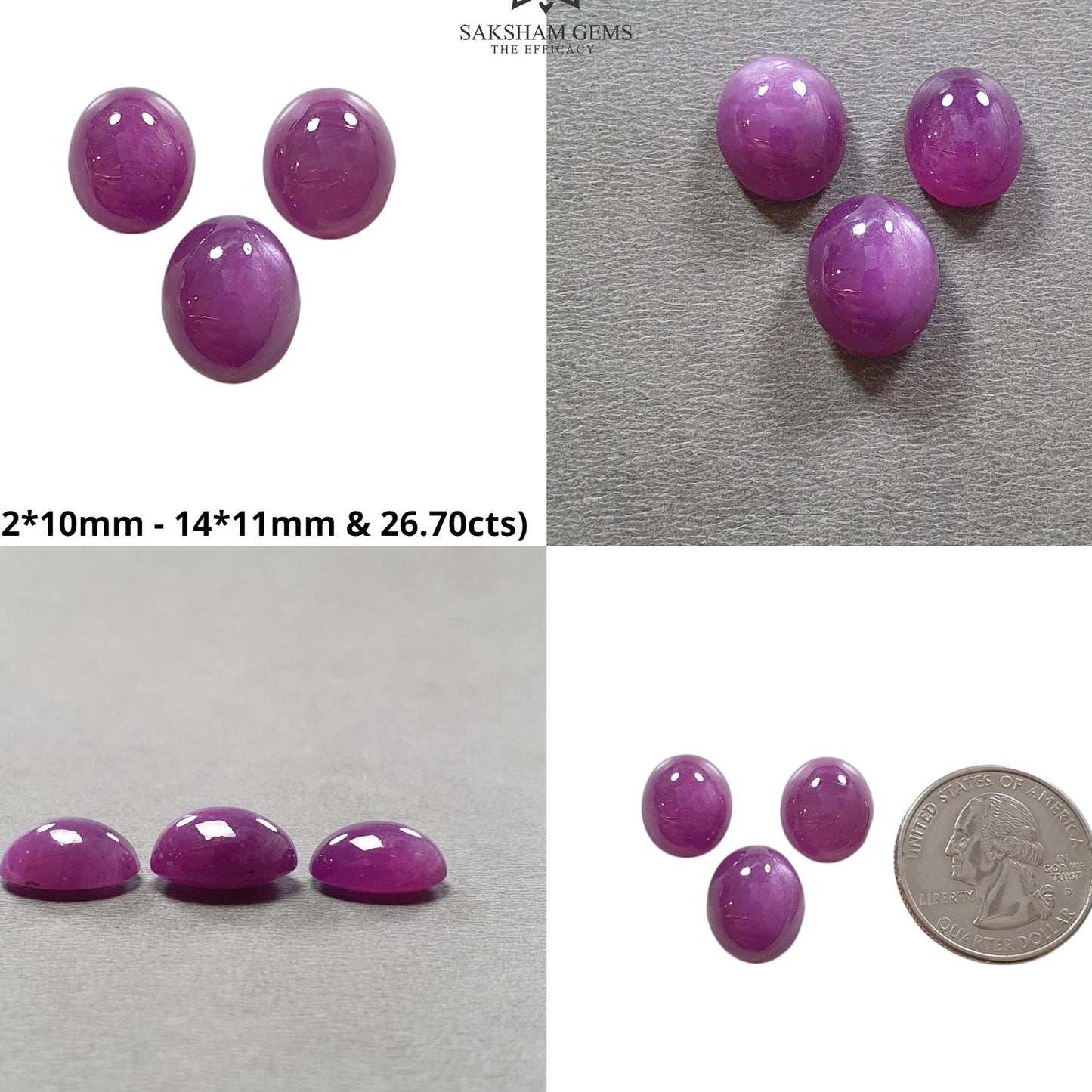 Purple Ruby Gemstone Cabochon : Natural Untreated Unheated Ruby Oval Shape 3pcs
