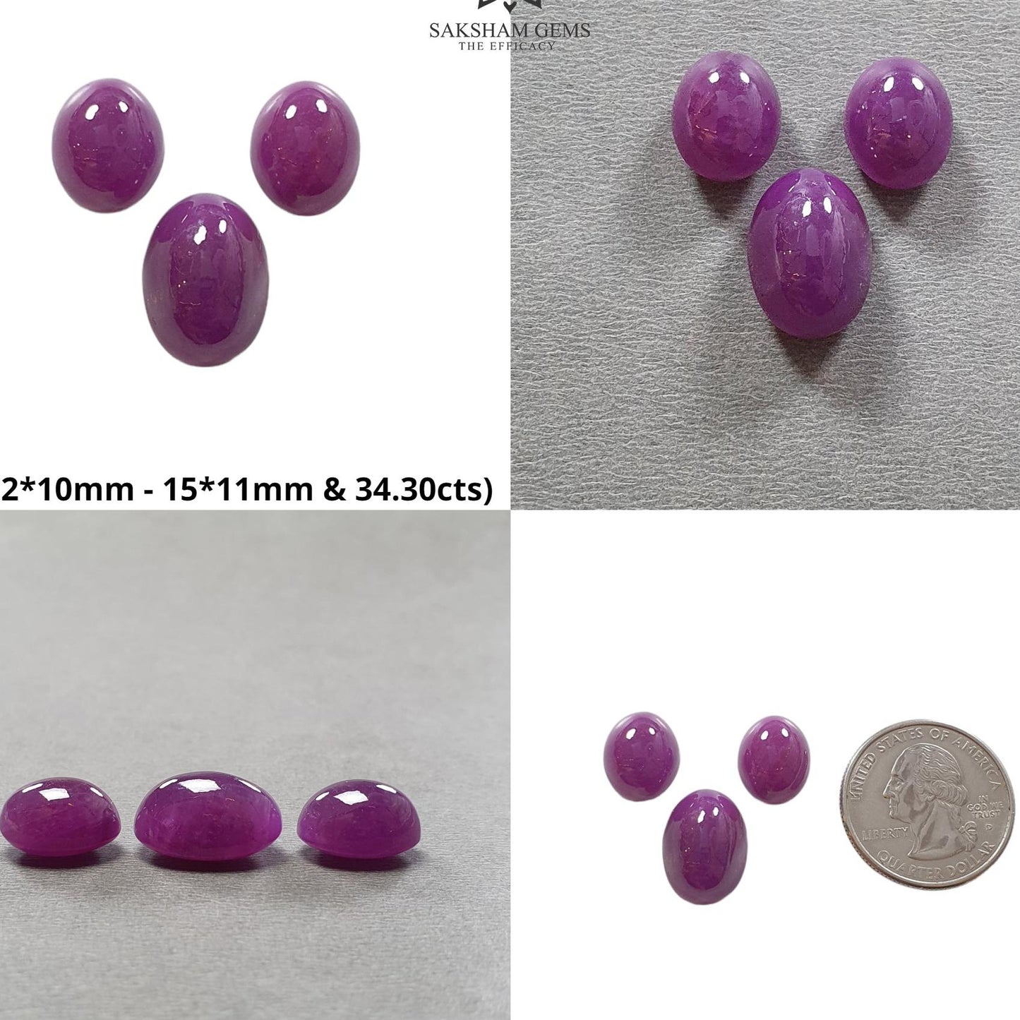 Purple Ruby Gemstone Cabochon : Natural Untreated Unheated Ruby Oval Shape 3pcs