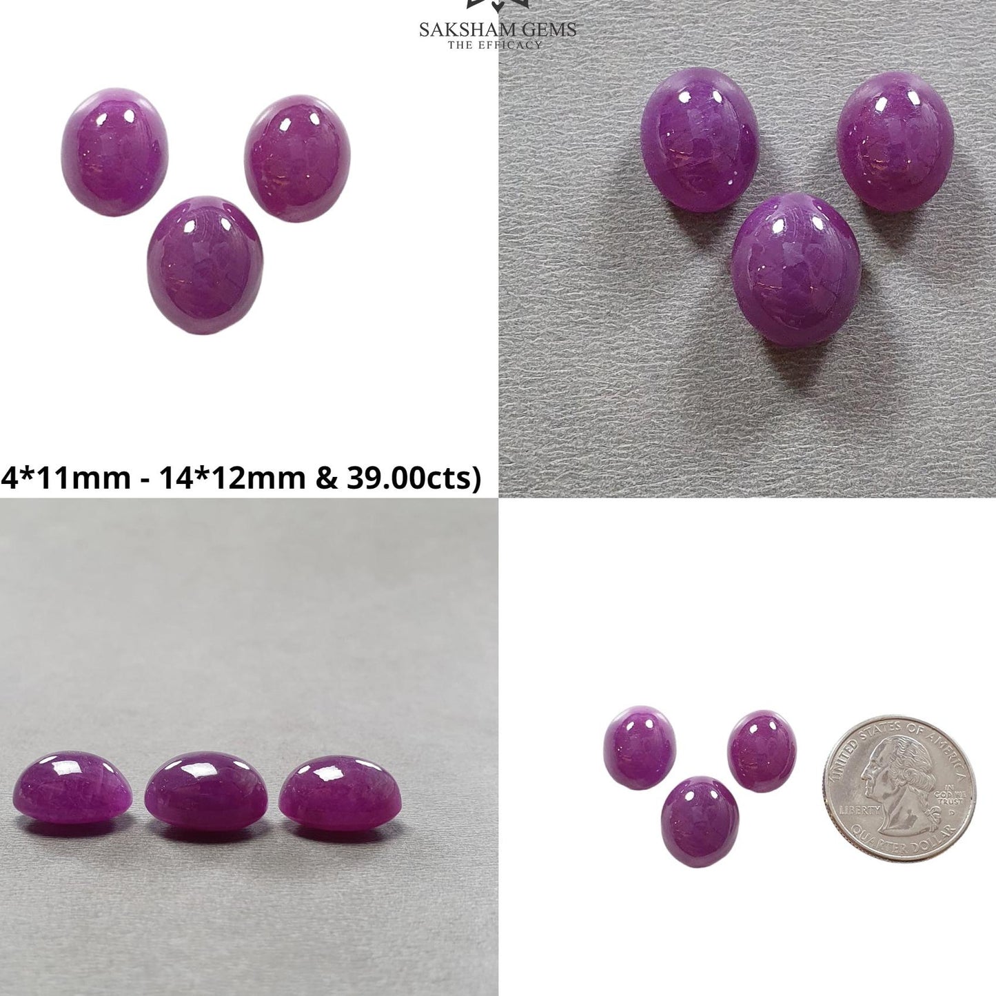 Purple Ruby Gemstone Cabochon : Natural Untreated Unheated Ruby Oval Shape 3pcs