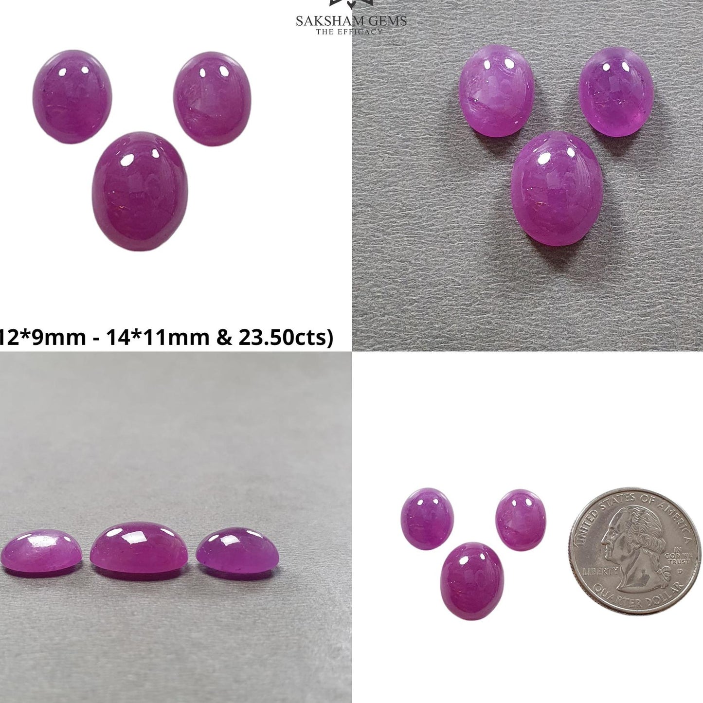 Purple Ruby Gemstone Cabochon : Natural Untreated Unheated Ruby Oval Shape 3pcs