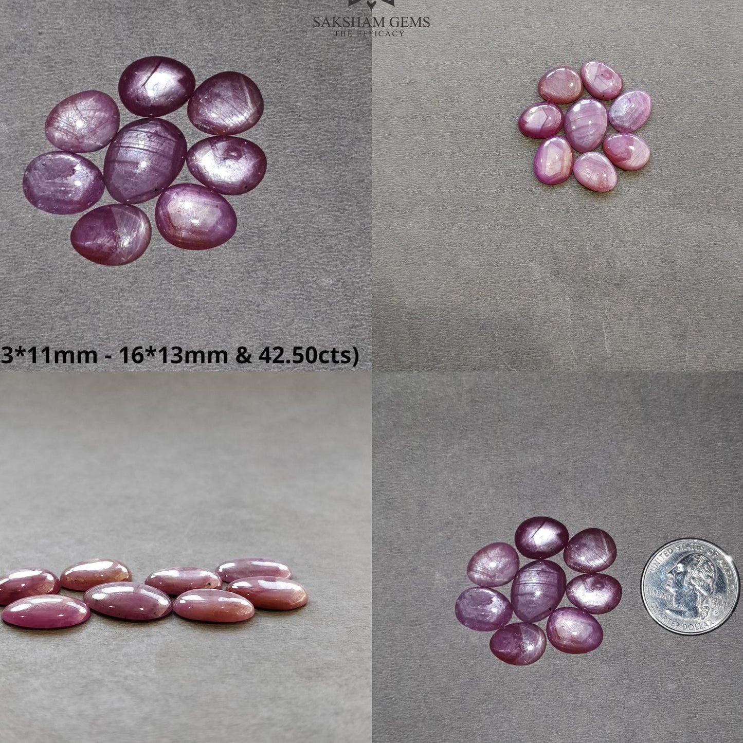 Star Ruby Gemstone Cabochon : 42cts - 55cts Natural Untreated Unheated Red 6Ray Star Ruby Uneven Egg Shape 8pcs Set