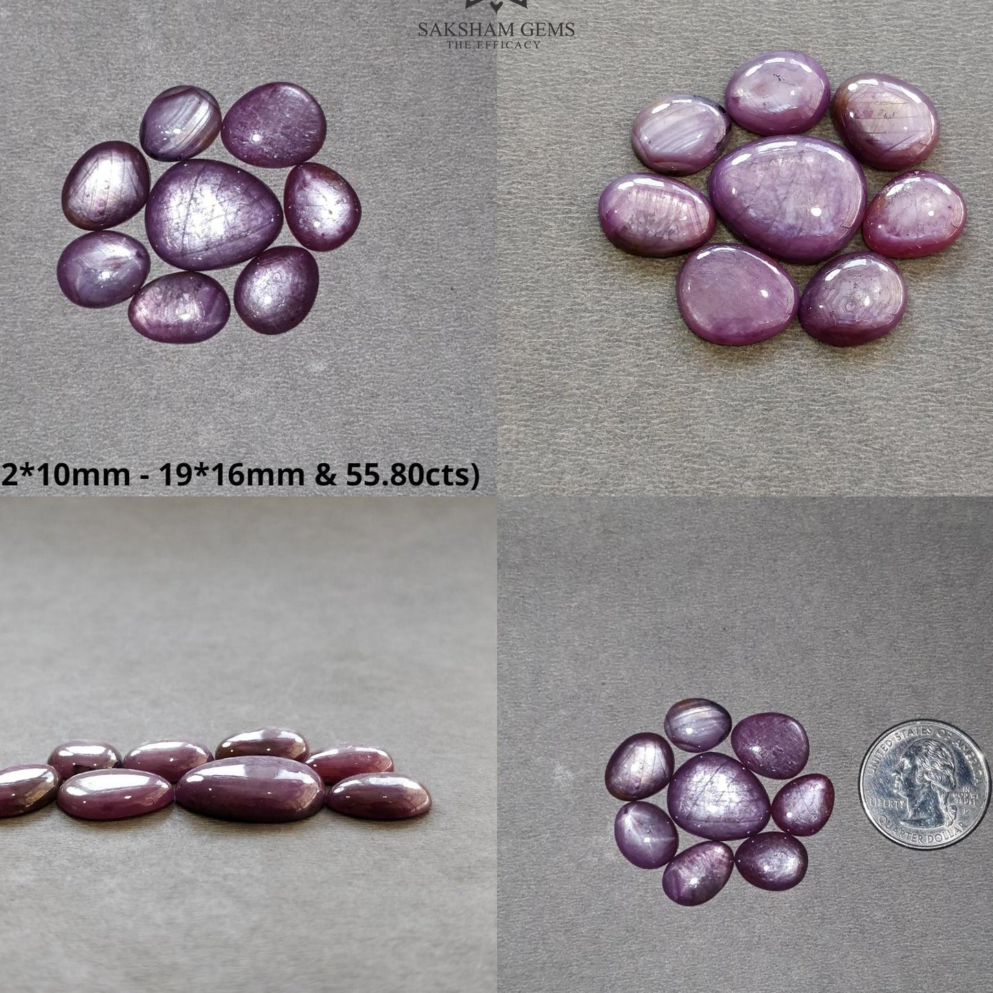 Star Ruby Gemstone Cabochon : 42cts - 55cts Natural Untreated Unheated Red 6Ray Star Ruby Uneven Egg Shape 8pcs Set