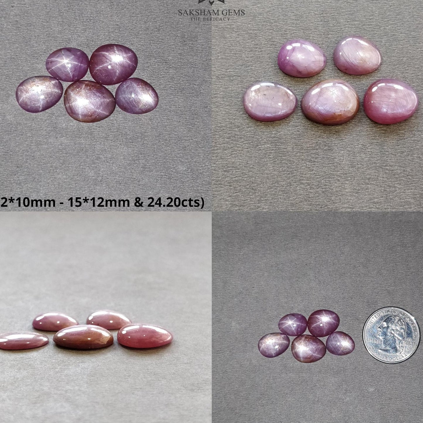 Star Ruby Gemstone Cabochon : 24cts - 32cts Natural Untreated Unheated Red 6Ray Star Ruby Hexagon & Egg Shape Set