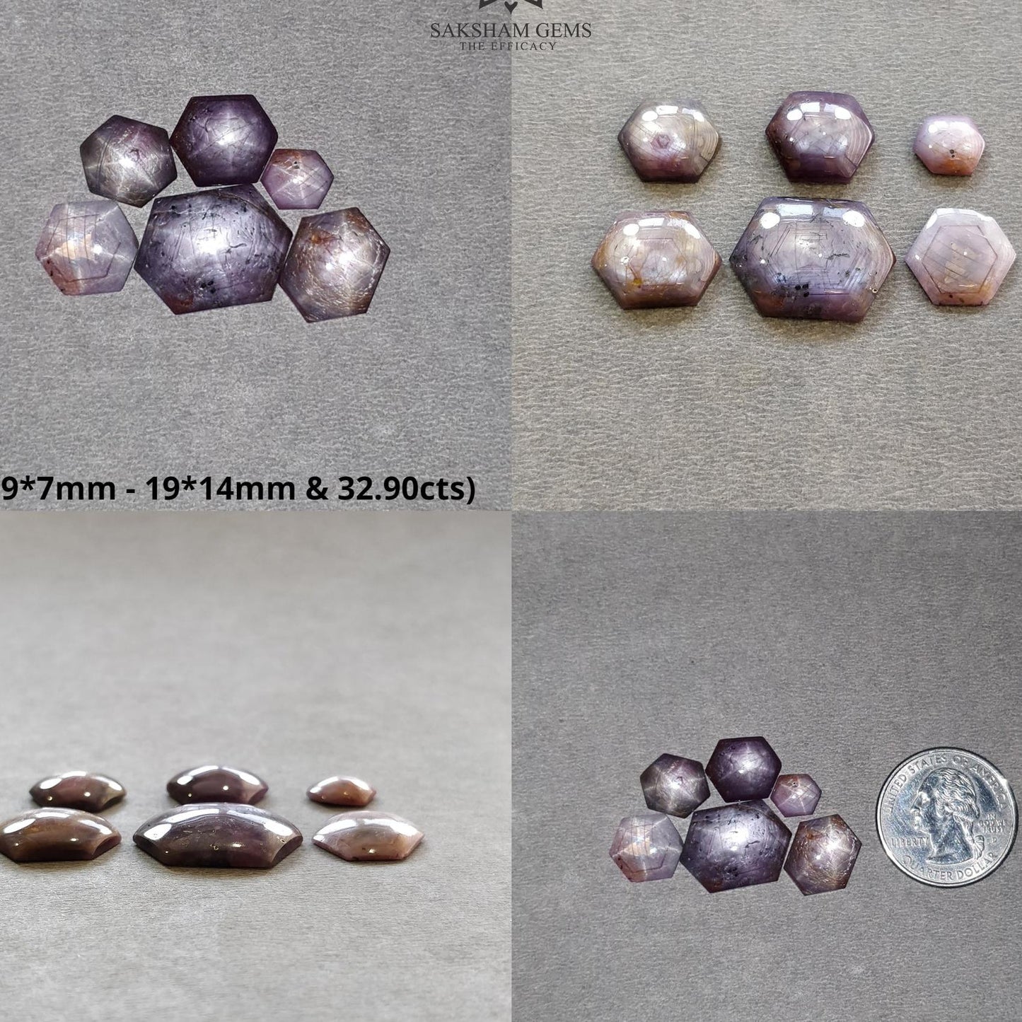 Star Ruby Gemstone Cabochon : 24cts - 32cts Natural Untreated Unheated Red 6Ray Star Ruby Hexagon & Egg Shape Set