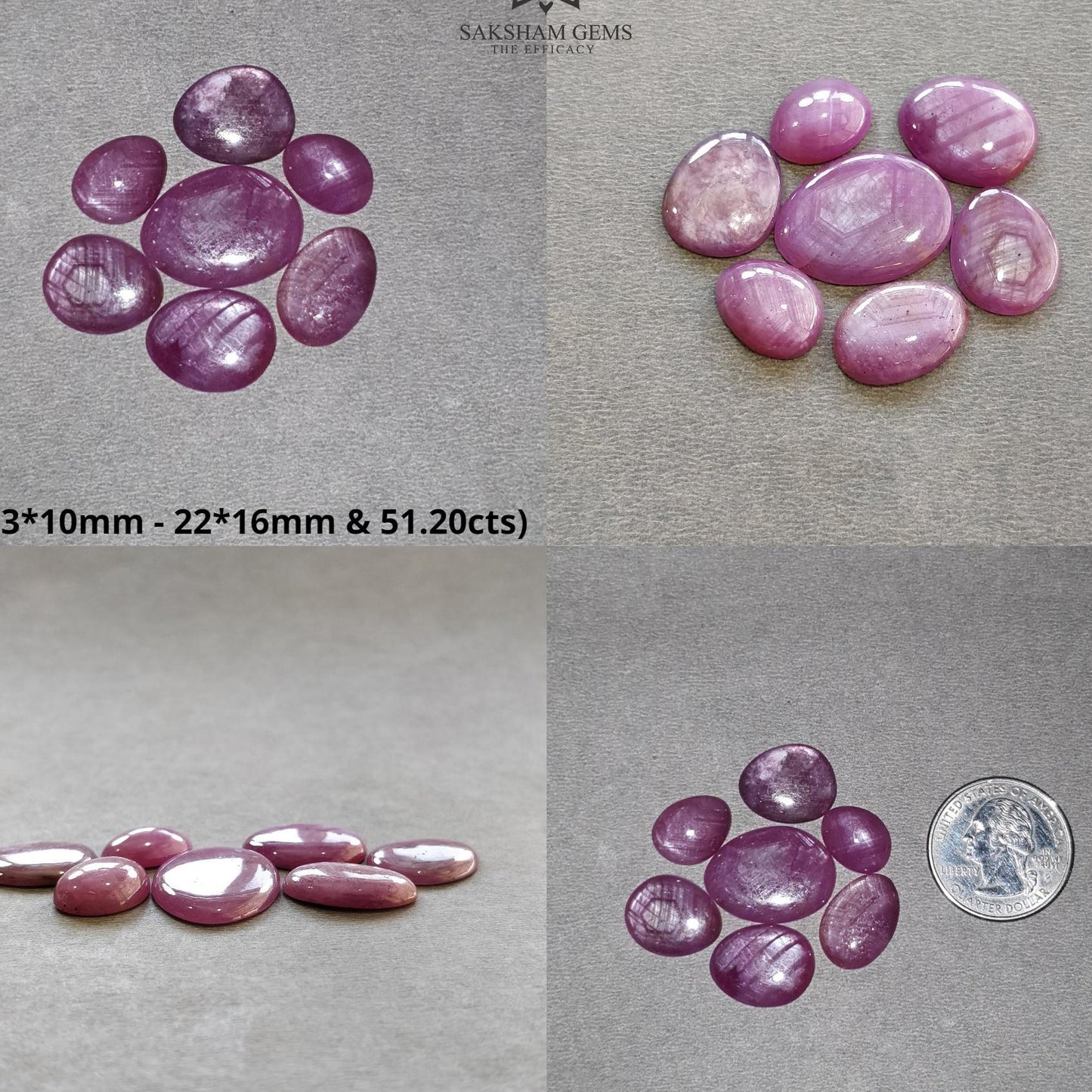 Star Ruby Gemstone Cabochon : 51cts - 56cts Natural Untreated Unheated Red 6Ray Star Ruby Uneven Egg Shape Set
