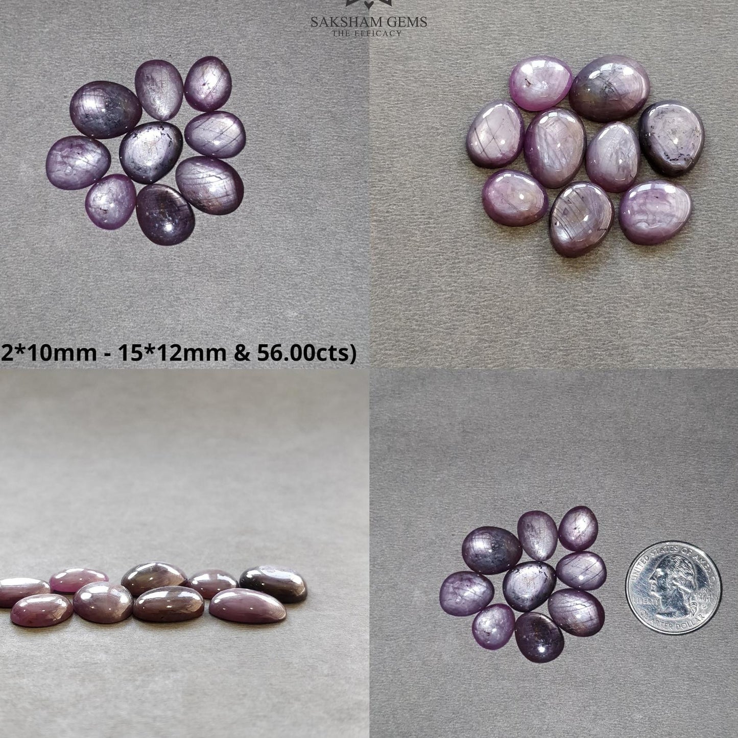 Star Ruby Gemstone Cabochon : 51cts - 56cts Natural Untreated Unheated Red 6Ray Star Ruby Uneven Egg Shape Set