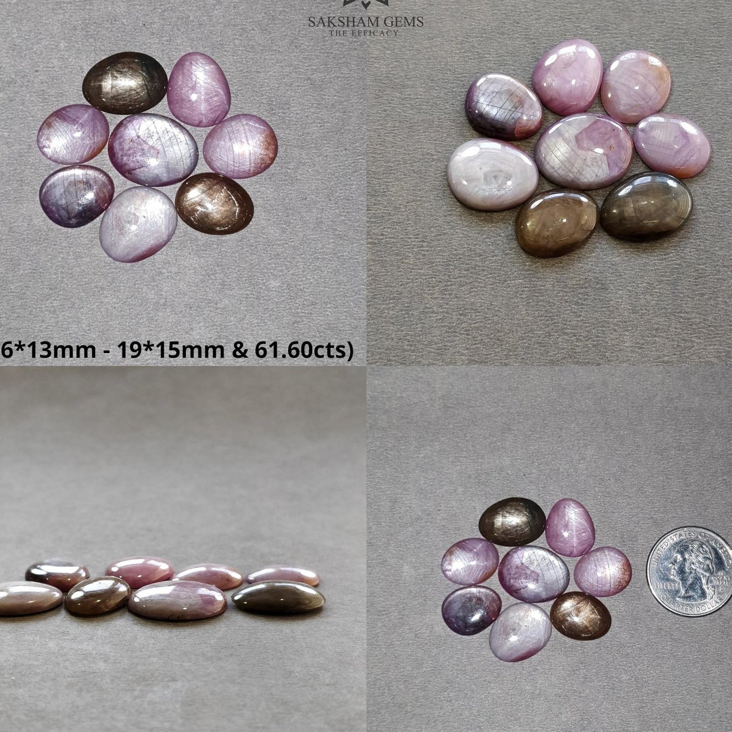 Star Chocolate & Ruby Gemstone Cabochon : 53cts - 61cts Natural Untreated Unheated Brown Red 6Ray Star Uneven Egg Shape Set