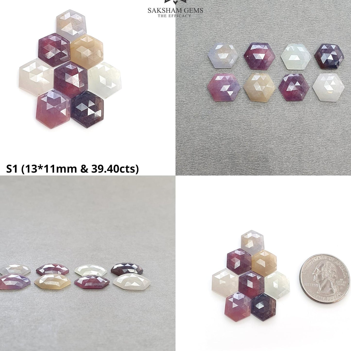 MULTI SAPPHIRE Gemstone Rose Cut : Natural Untreated Unheated Sapphire Bi-Color Hexagon Shape 8pcs Set