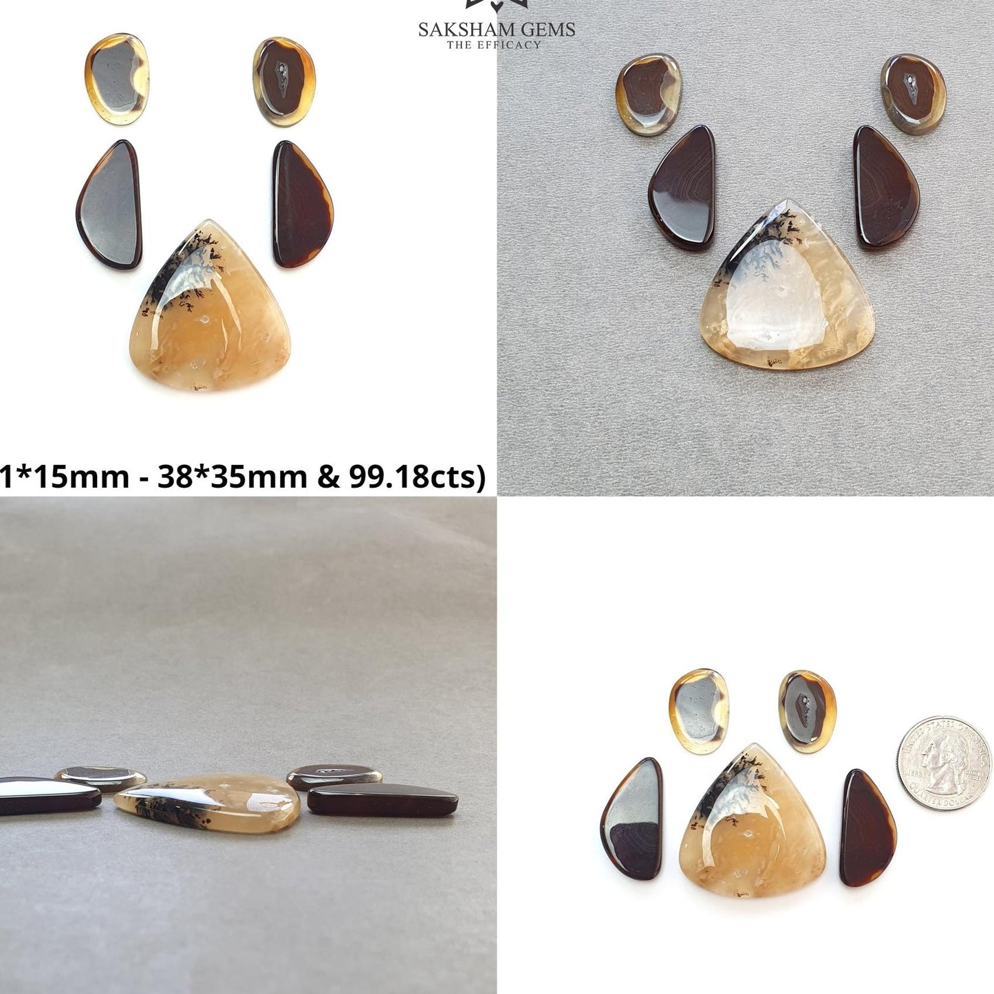 Tiger Dendrite & Botswana Agate Gemstone Cabochon : Natural Untreated Bi-Color Agate Triangle Uneven Shape 5pcs Set