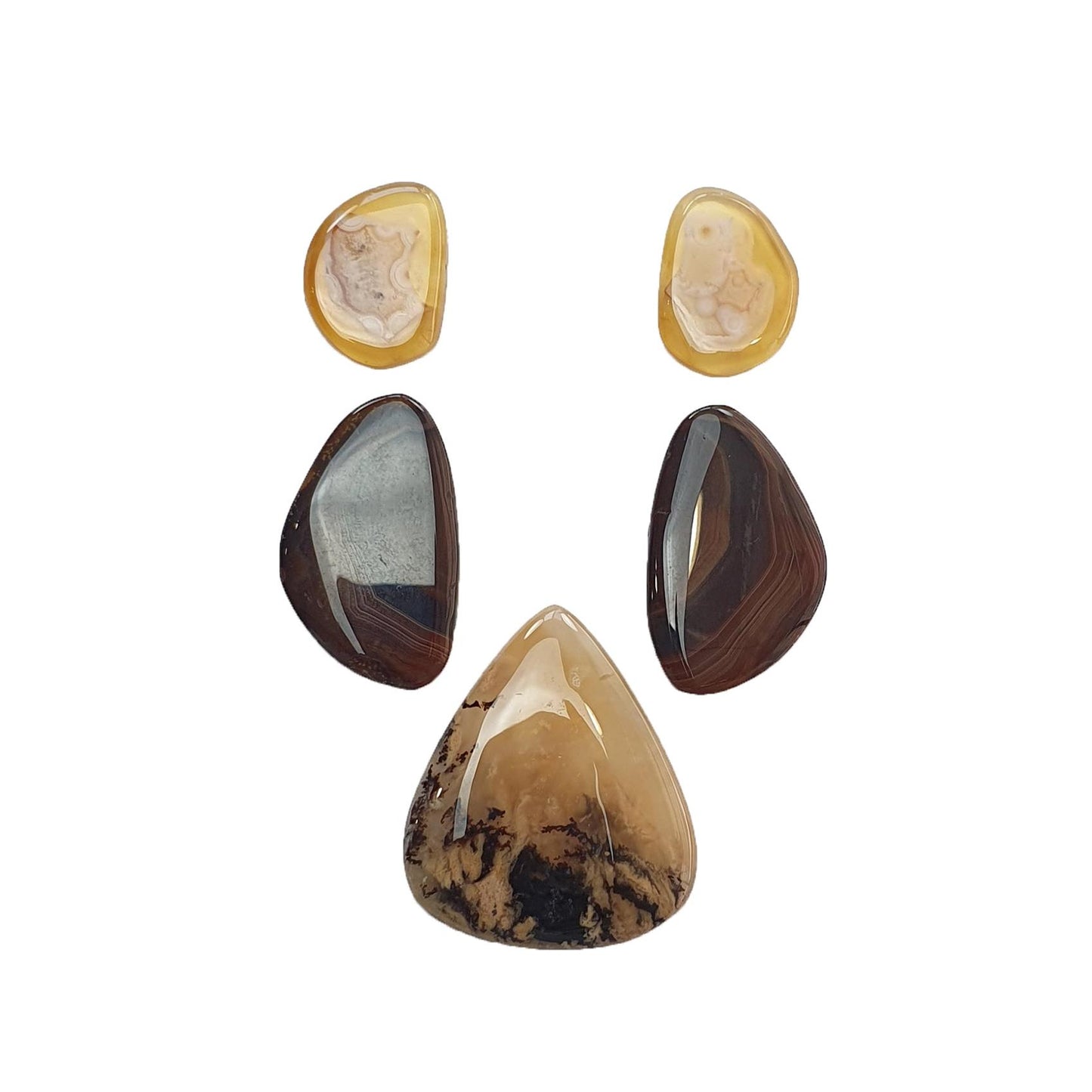 Tiger Dendrite & Botswana Agate Gemstone Cabochon : Natural Untreated Bi-Color Agate Triangle Uneven Shape 5pcs Set