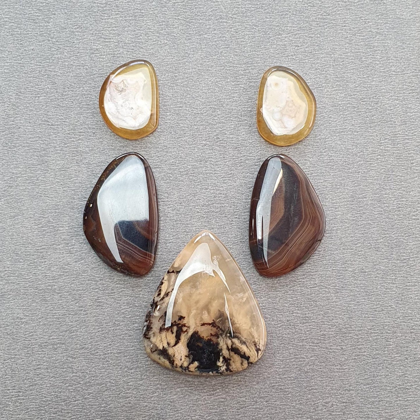 Tiger Dendrite & Botswana Agate Gemstone Cabochon : Natural Untreated Bi-Color Agate Triangle Uneven Shape 5pcs Set