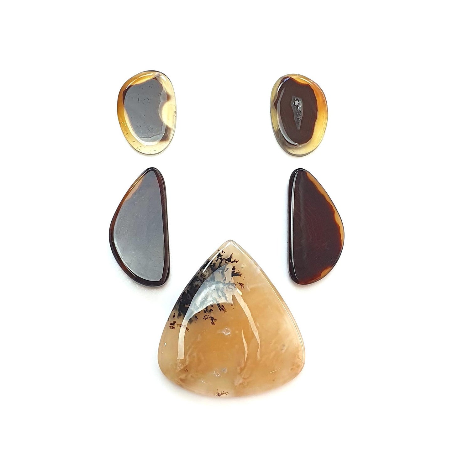 Tiger Dendrite & Botswana Agate Gemstone Cabochon : Natural Untreated Bi-Color Agate Triangle Uneven Shape 5pcs Set