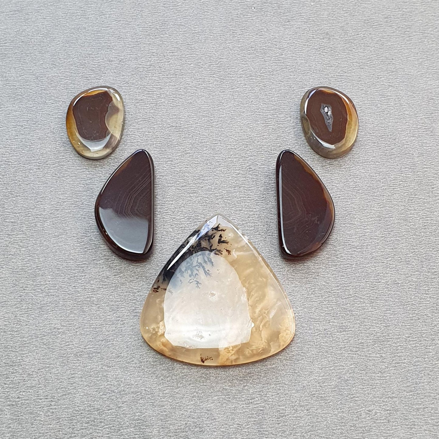 Tiger Dendrite & Botswana Agate Gemstone Cabochon : Natural Untreated Bi-Color Agate Triangle Uneven Shape 5pcs Set