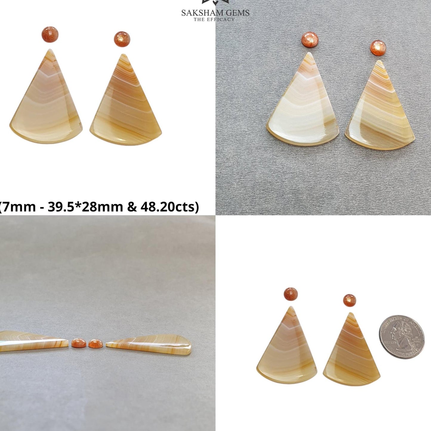 Botswana Agate Sunstone & Labradorite Gemstone Cabochon : Natural Untreated Bi-Color Agate Pear Oval Round Shape 4pc/6pc Set