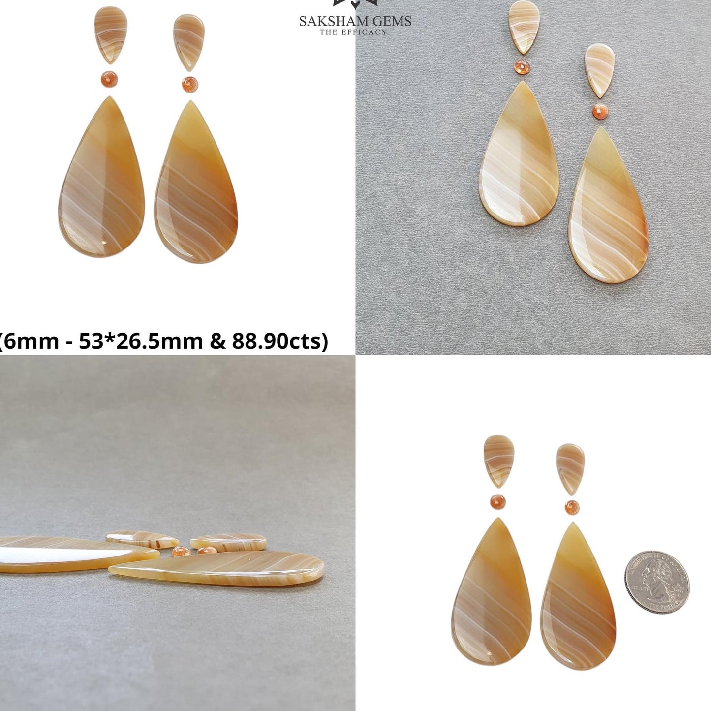 Botswana Agate Sunstone & Labradorite Gemstone Cabochon : Natural Untreated Bi-Color Agate Pear Oval Round Shape 4pc/6pc Set