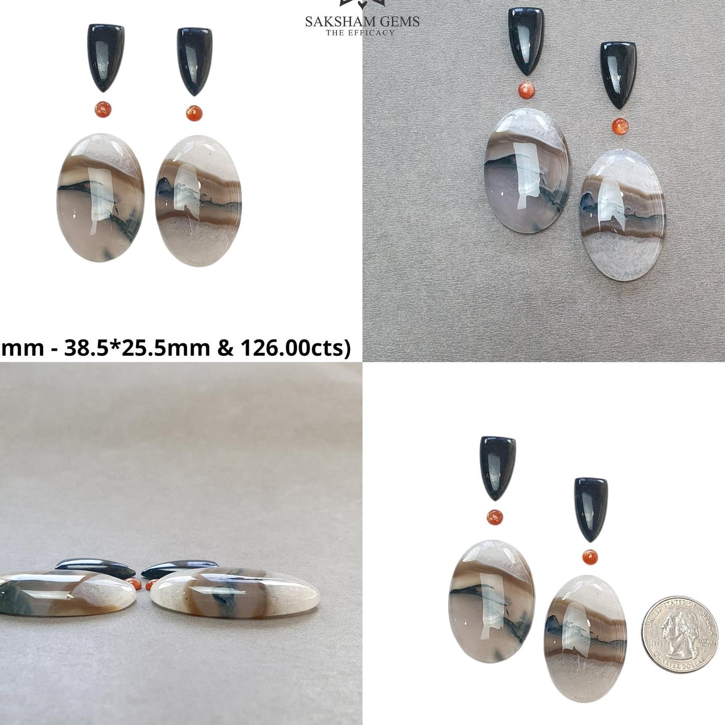 Botswana Agate Sunstone & Labradorite Gemstone Cabochon : Natural Untreated Bi-Color Agate Pear Oval Round Shape 4pc/6pc Set