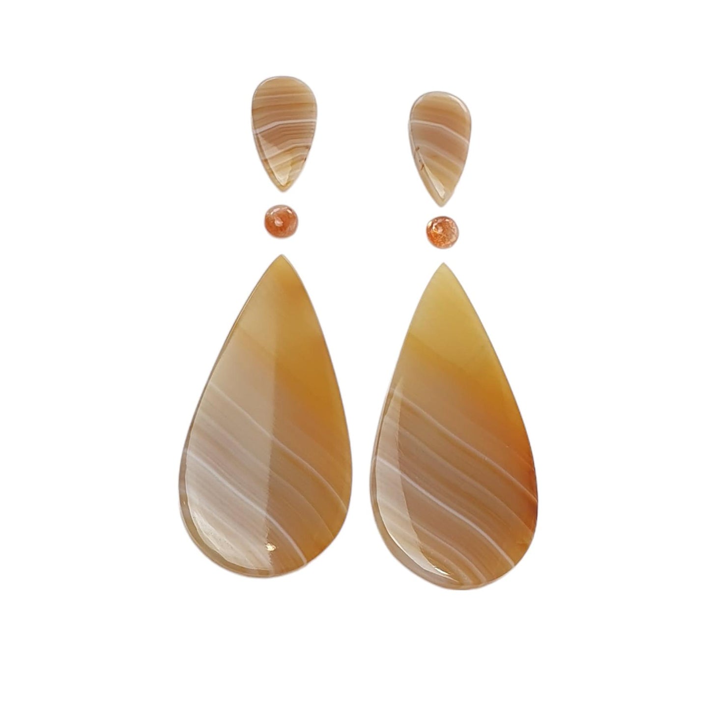 Botswana Agate Sunstone & Labradorite Gemstone Cabochon : Natural Untreated Bi-Color Agate Pear Oval Round Shape 4pc/6pc Set
