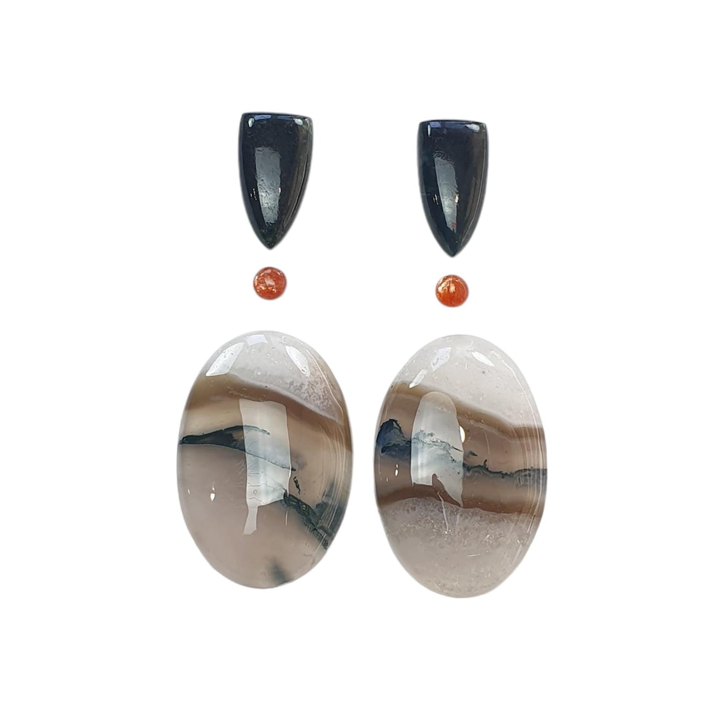 Botswana Agate Sunstone & Labradorite Gemstone Cabochon : Natural Untreated Bi-Color Agate Pear Oval Round Shape 4pc/6pc Set