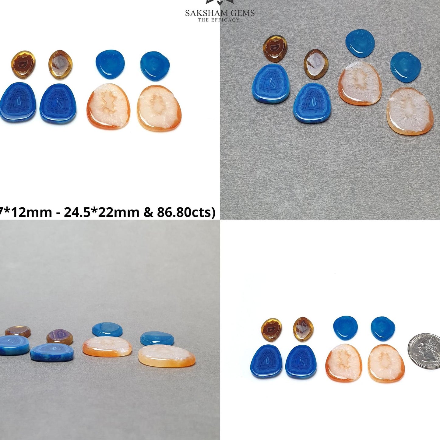 BOTSWANA AGATE Gemstone Cabochon : Natural Color Enhanced Bi-Color Agate Uneven Shape 8pcs Set