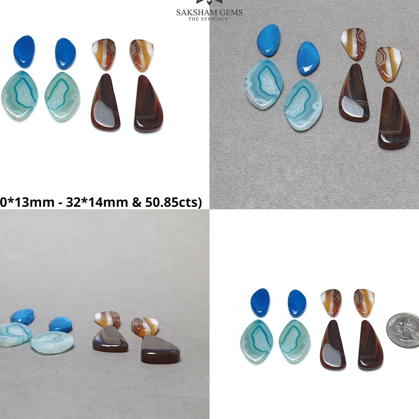 BOTSWANA AGATE Gemstone Cabochon : Natural Color Enhanced Bi-Color Agate Uneven Shape 8pcs Set