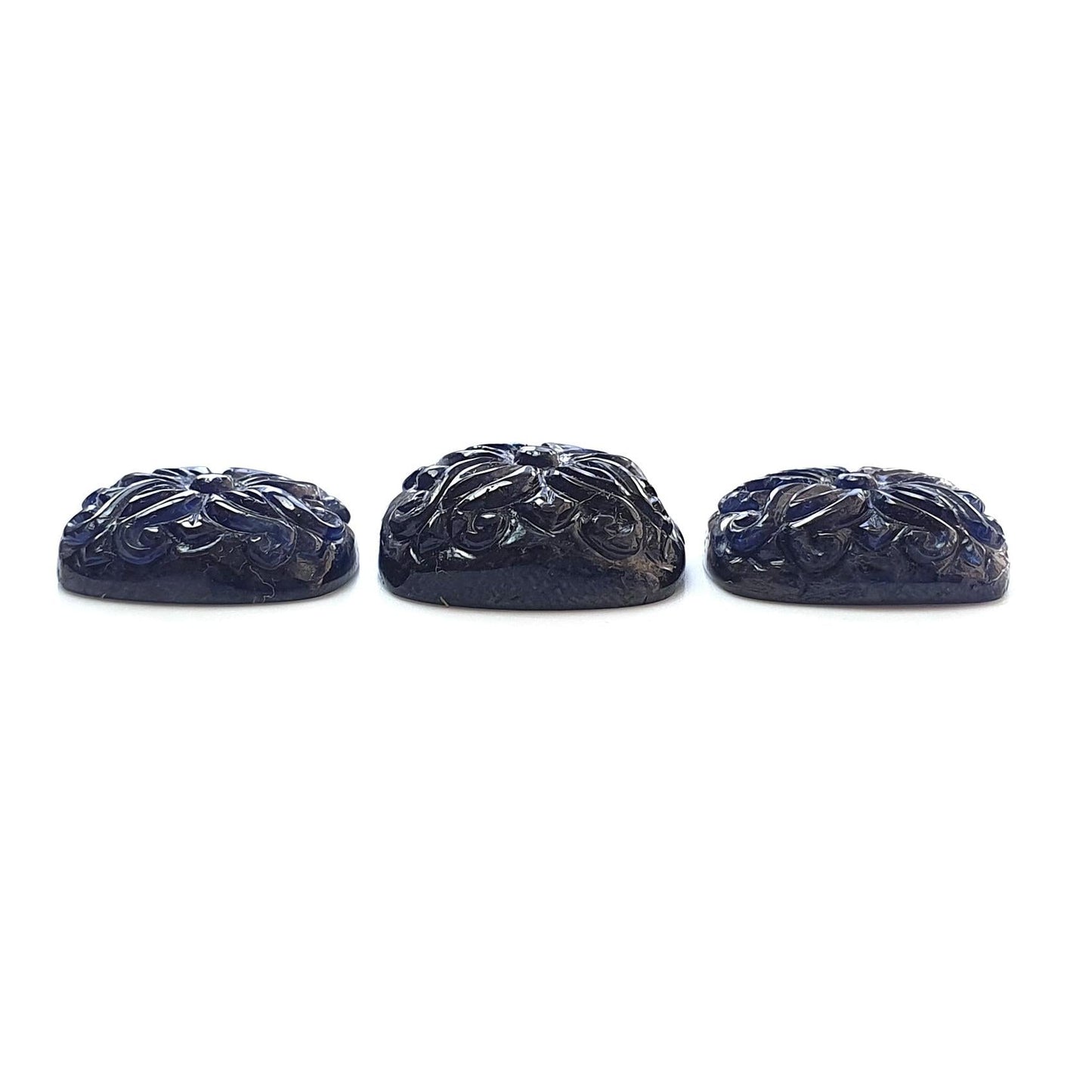 Deep Blue Sapphire Gemstone Carving : 62.60cts Natural Untreated Unheated Sapphire Hand Carved Cushion Shape 17*15mm - 18*20mm 3pcs
