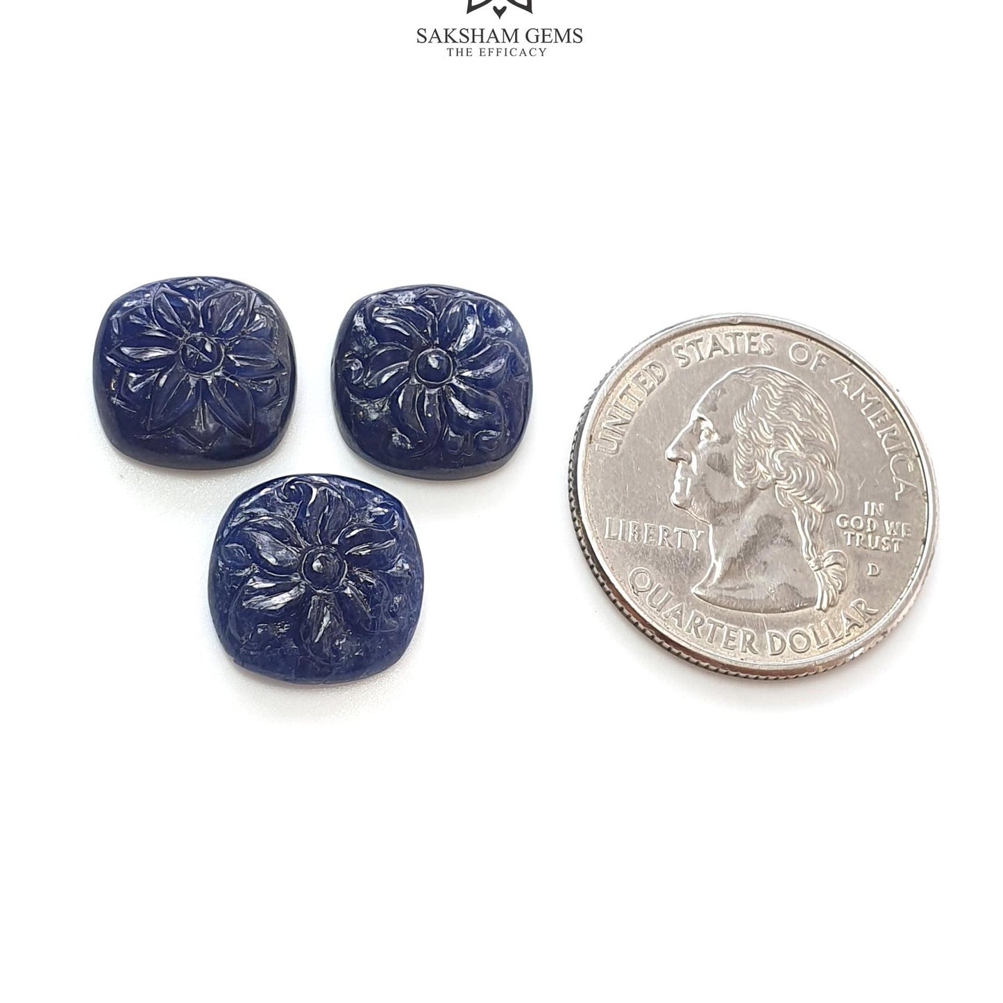 Deep Blue Sapphire Gemstone Carving : 23.40cts Natural Untreated Unheated Sapphire Hand Carved Cushion Shape 14*12mm - 14*13mm 3pcs