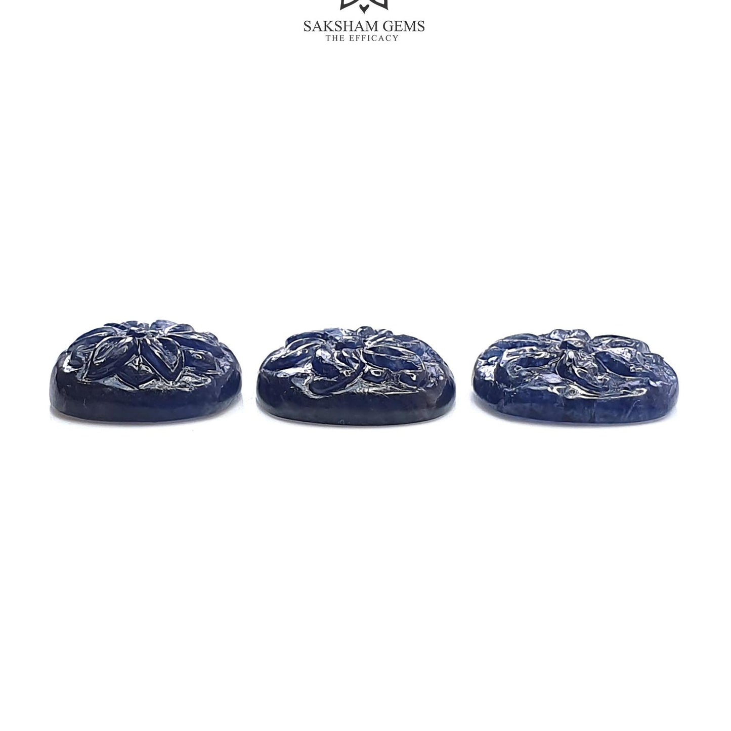 Deep Blue Sapphire Gemstone Carving : 23.40cts Natural Untreated Unheated Sapphire Hand Carved Cushion Shape 14*12mm - 14*13mm 3pcs