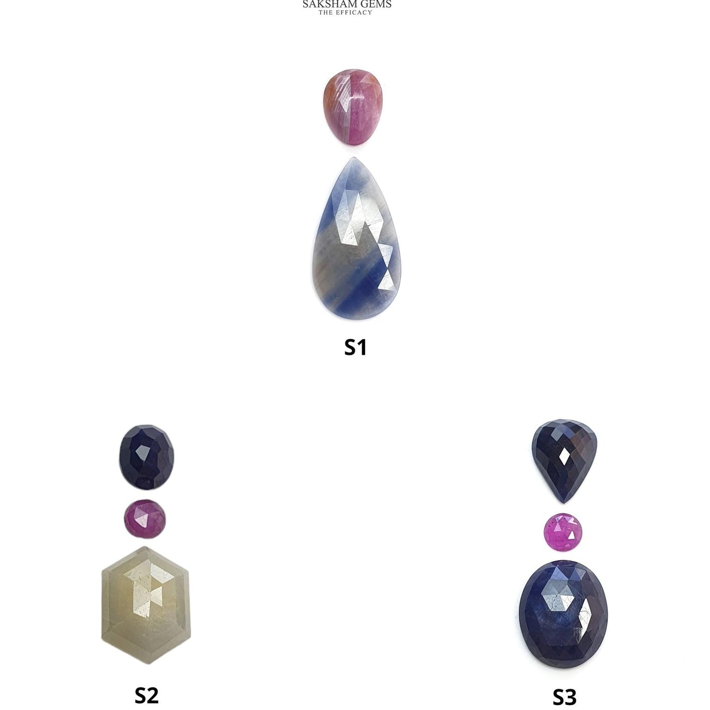 Multi & Blue Sapphire Gemstone Rose And Checker Cut : Natural Untreated Unheated Sapphire Multi Color Pear Oval Hexagon Shape Set