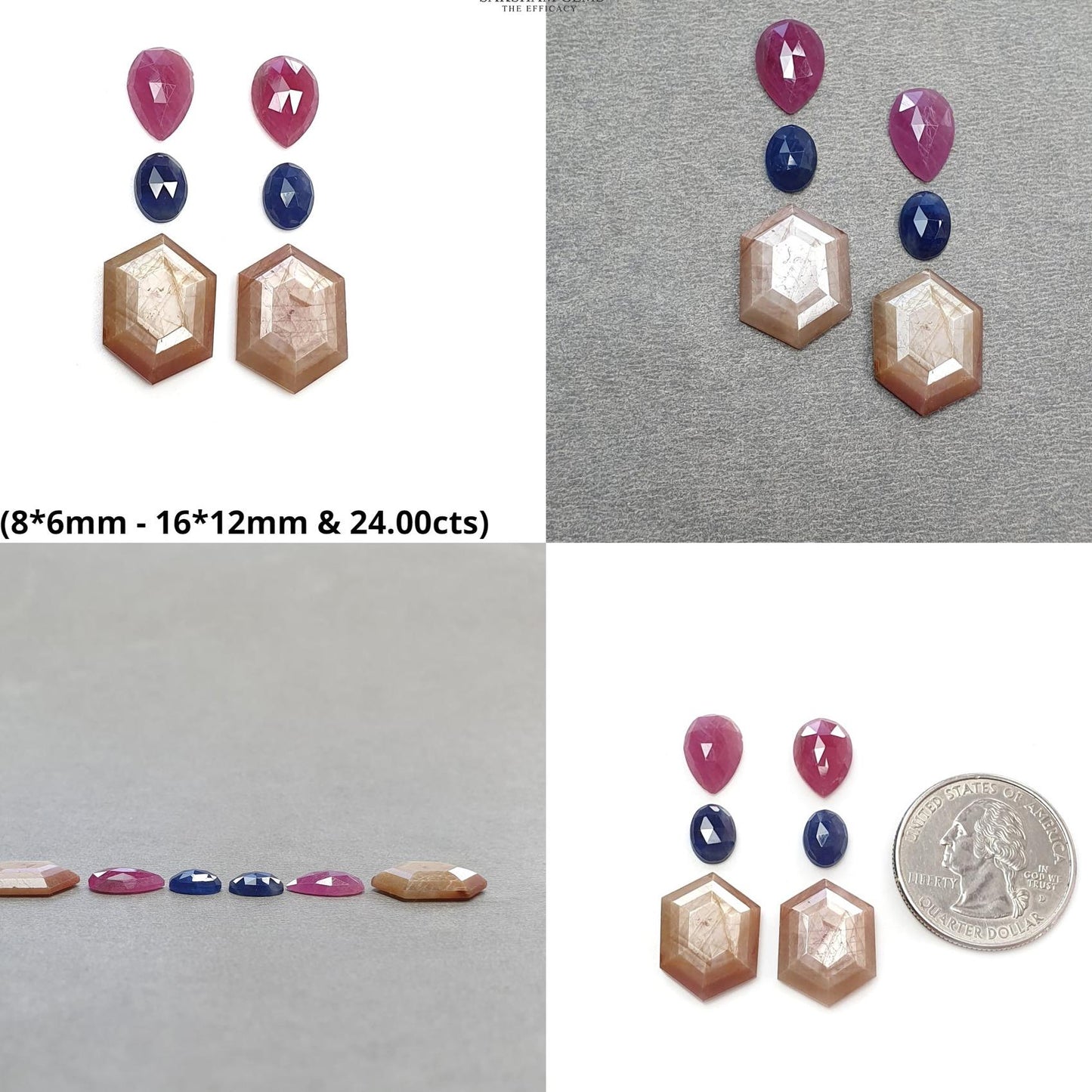 Multi & Blue Sapphire Gemstone Rose Cut And Flats : Natural Untreated Unheated Sapphire Multi Color Multi Shape Set