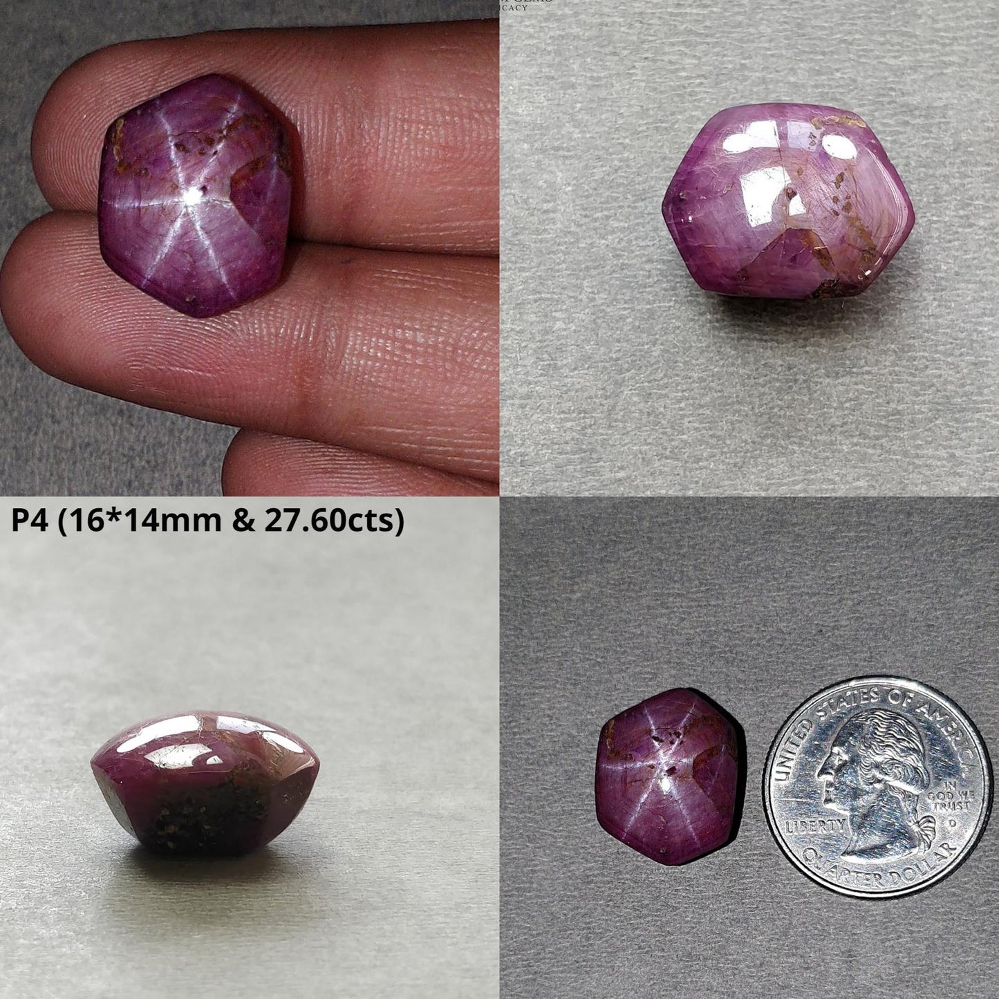 Johnson Star Ruby Gemstone Cabochon : 16cts - 32cts Natural Untreated Unheated Red 6Ray Star Ruby Hexagon Shape
