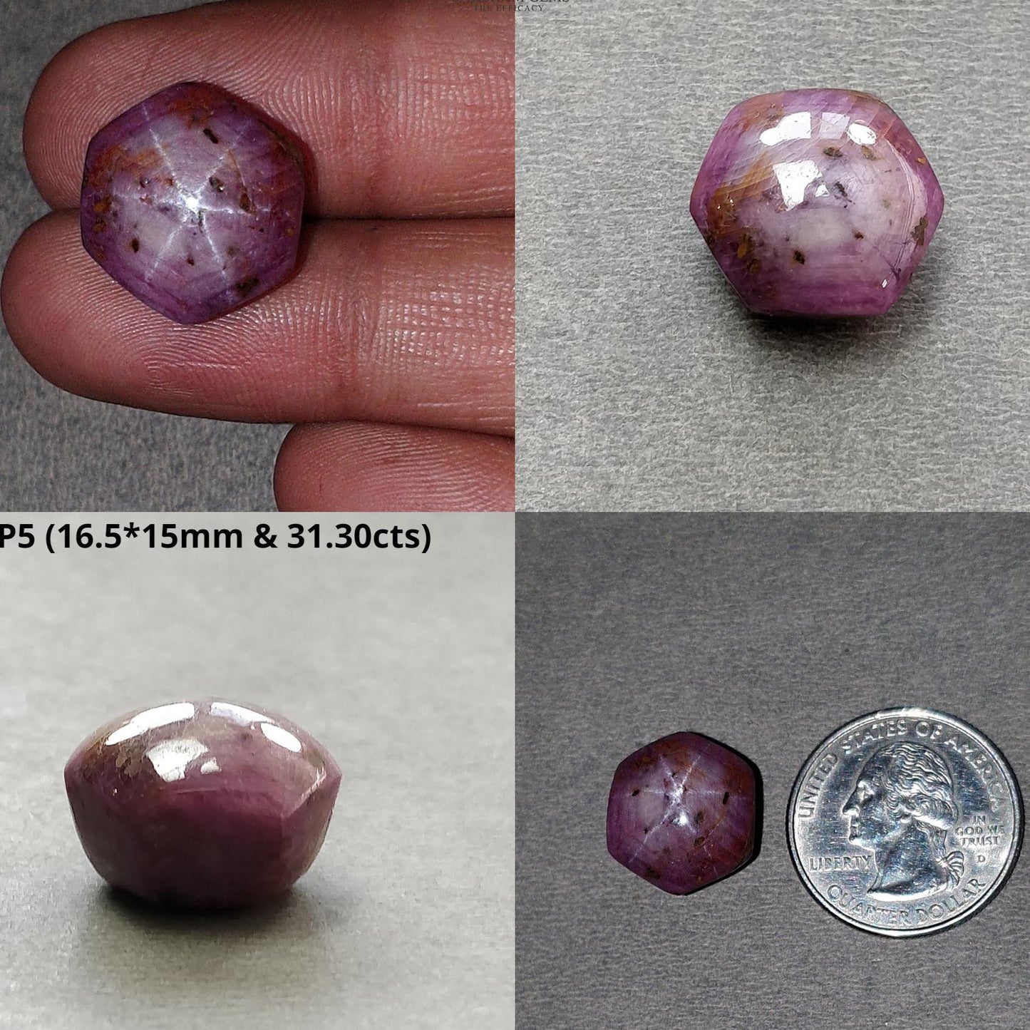 Johnson Star Ruby Gemstone Cabochon : 16cts - 32cts Natural Untreated Unheated Red 6Ray Star Ruby Hexagon Shape