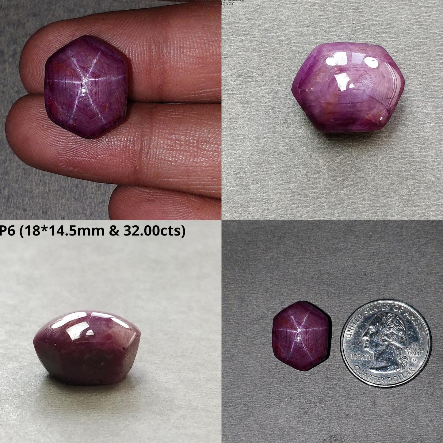 Johnson Star Ruby Gemstone Cabochon : 16cts - 32cts Natural Untreated Unheated Red 6Ray Star Ruby Hexagon Shape