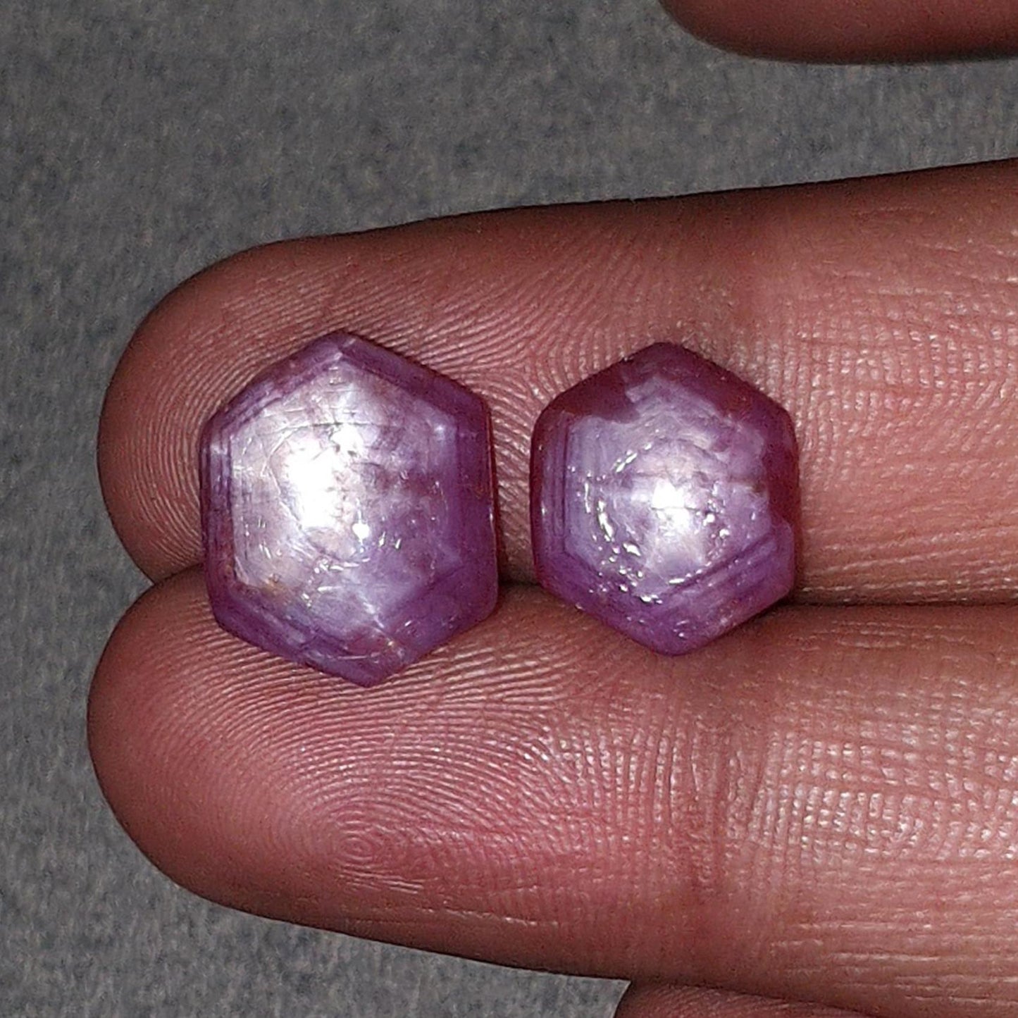 Star Trapiche Ruby Gemstone Cabochon : 13.40cts Natural Untreated Unheated 6Ray Star Ruby Hexagon Shape 12.5*10.5mm - 14.5*12mm 2pcs