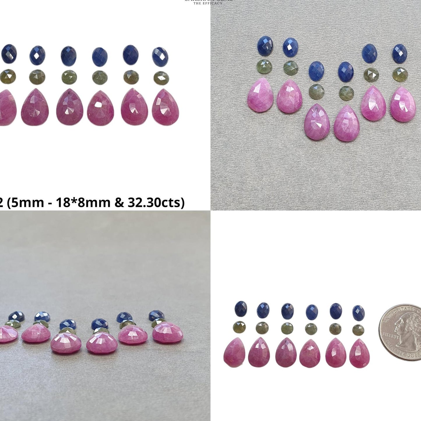 Ruby & Blue Green Sapphire Gemstone Normal And Rose Cut : Natural Untreated Unheated Ruby Sapphire Oval Multi Shape Sets