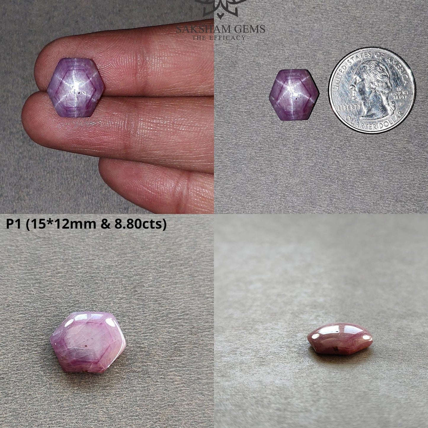 Johnson Star Ruby Gemstone Cabochon : Natural Untreated Unheated 6Ray Star Ruby Hexagon Uneven Shape