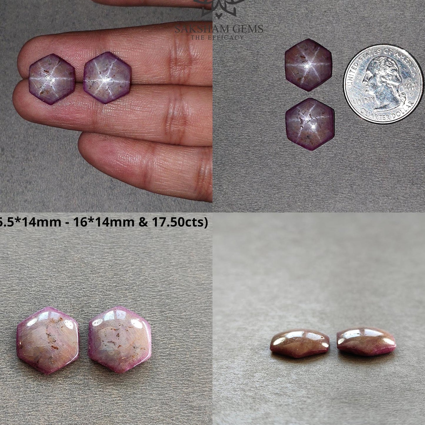 Johnson Star Ruby Gemstone Cabochon : Natural Untreated Unheated 6Ray Star Ruby Hexagon Uneven Shape
