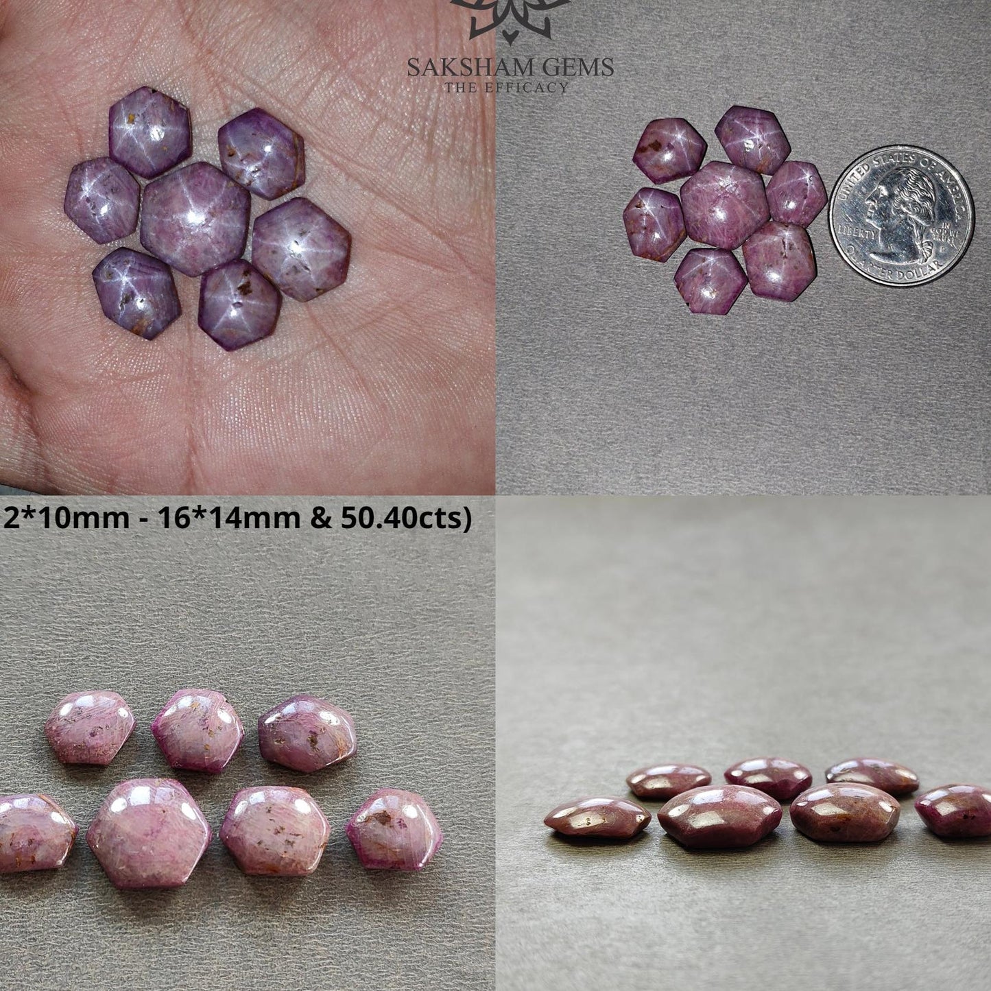 Johnson Star Ruby Gemstone Cabochon : Natural Untreated Unheated 6Ray Star Ruby Hexagon Uneven Shape Lot