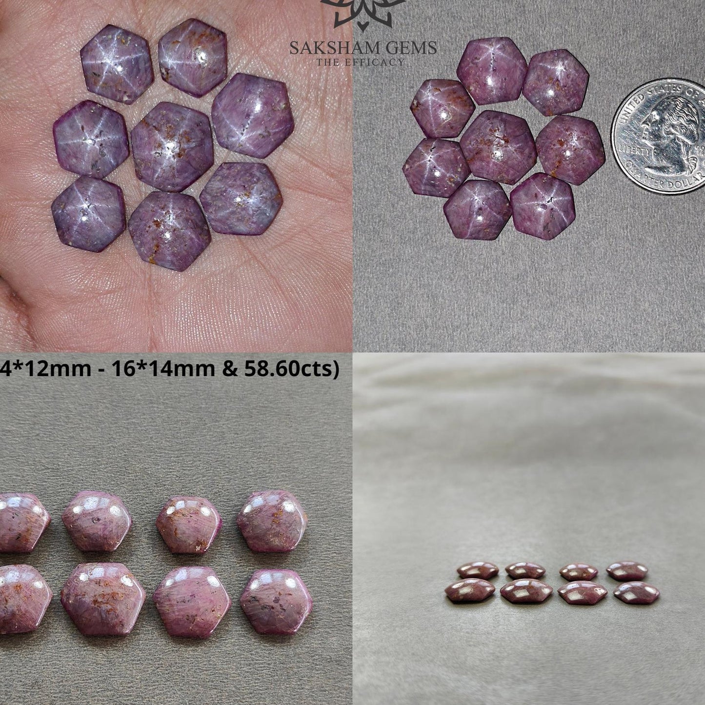 Johnson Star Ruby Gemstone Cabochon : Natural Untreated Unheated 6Ray Star Ruby Hexagon Uneven Shape Lot