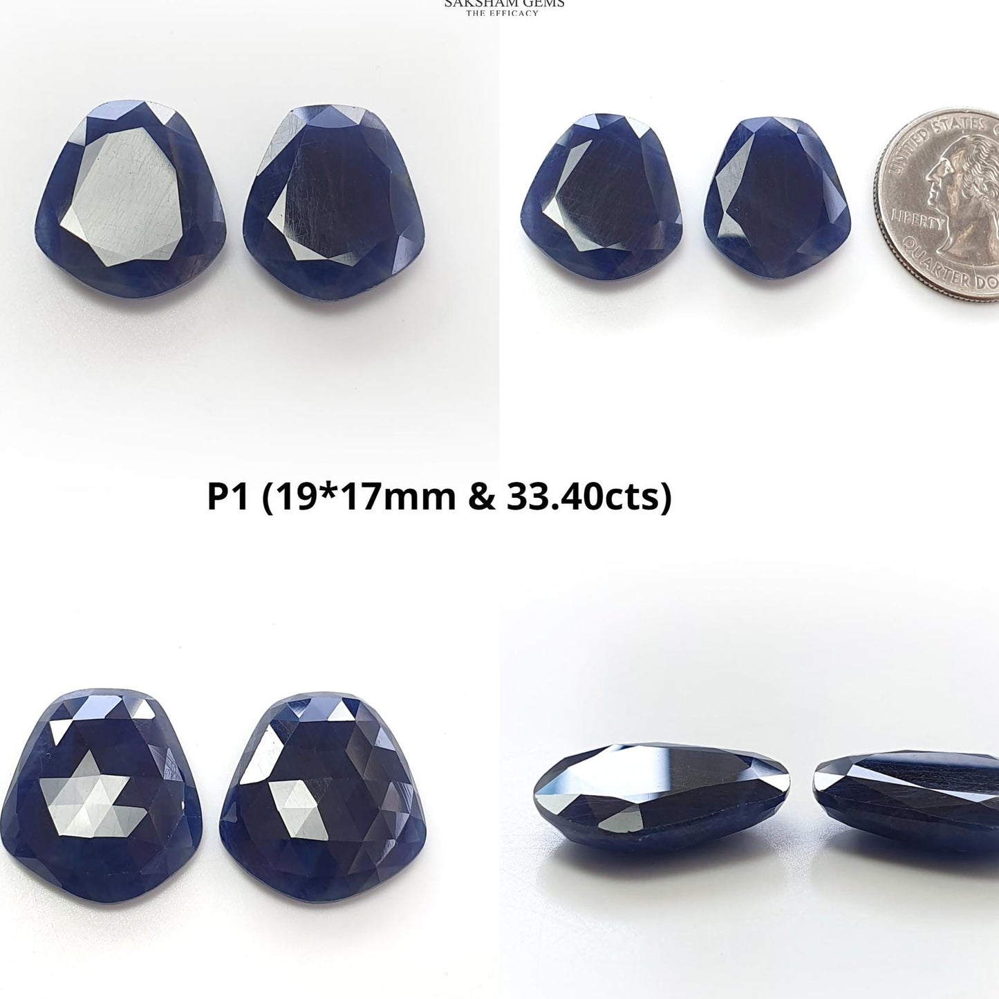 Blue Sapphire Gemstone Normal Cut : Natural Untreated Unheated Both Side Faceted Sapphire Uneven Shape Pair