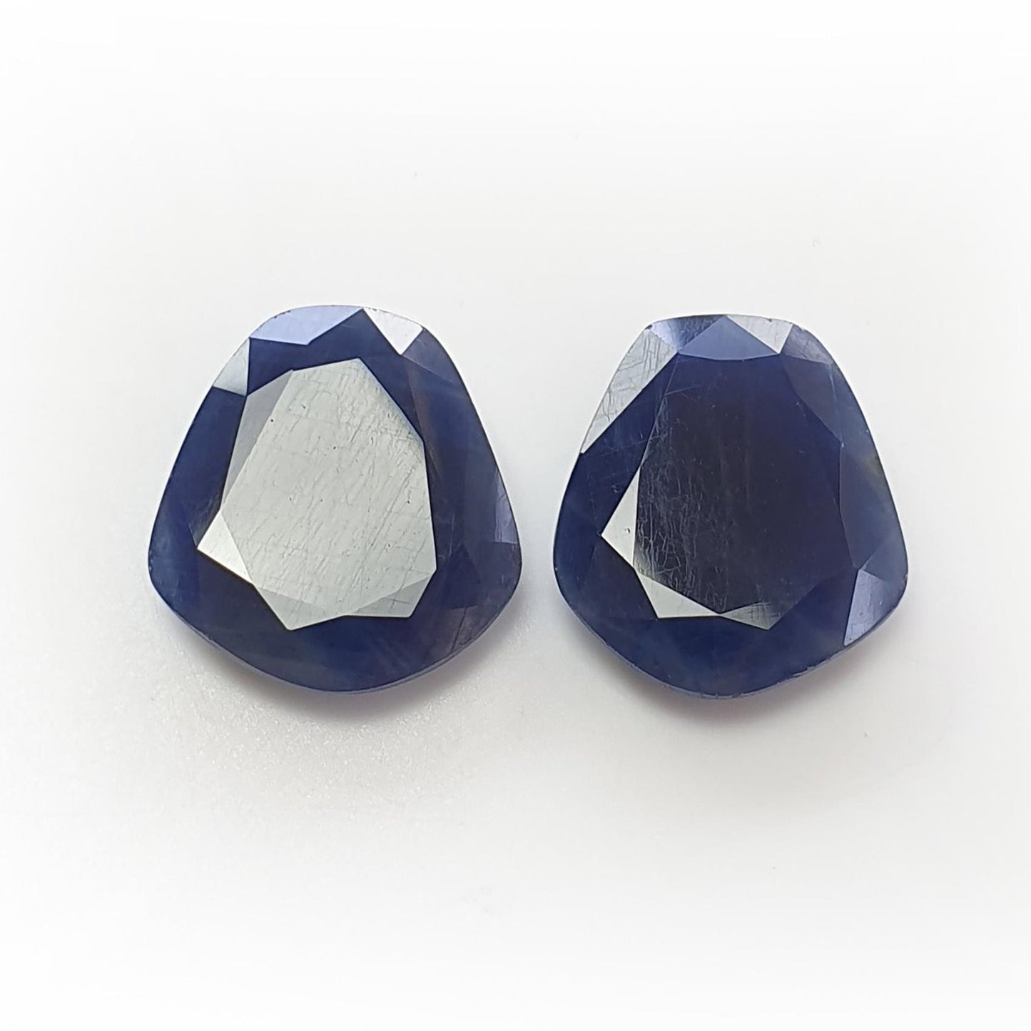Blue Sapphire Gemstone Normal Cut : Natural Untreated Unheated Both Side Faceted Sapphire Uneven Shape Pair