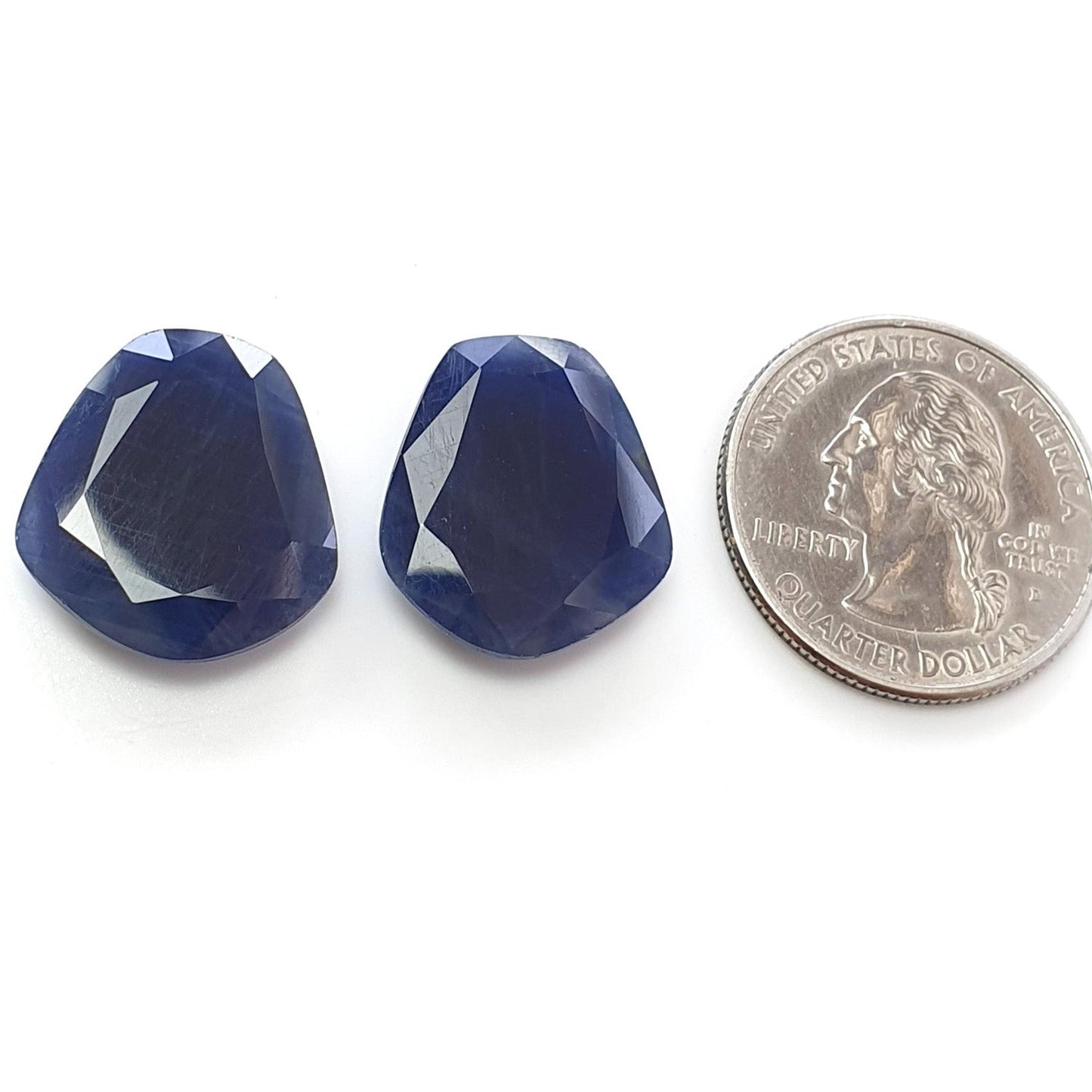 Blue Sapphire Gemstone Normal Cut : Natural Untreated Unheated Both Side Faceted Sapphire Uneven Shape Pair