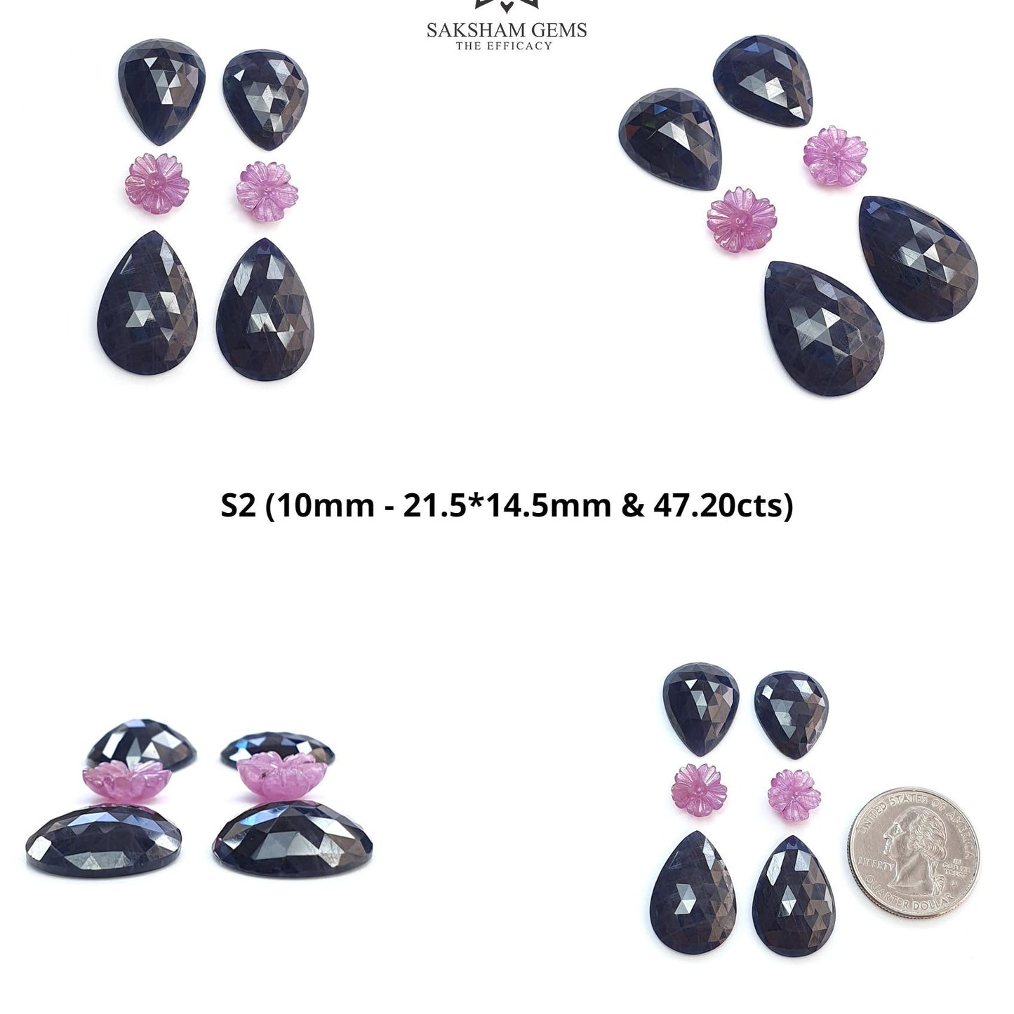 Blue & Pink Sapphire Gemstone Rose Cut And Carving : Natural Untreated Unheated Sapphire Round Flower With Pear Shape 6pcs Sets
