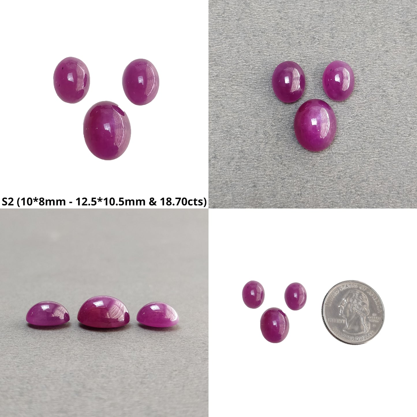 Ruby Gemstone Cabochon : Natural Untreated Unheated Ruby Oval Shape 3pcs Sets