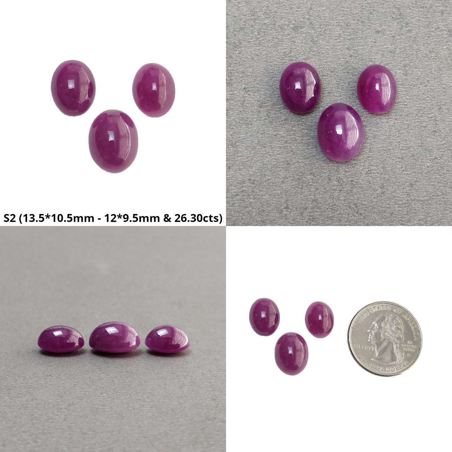 Ruby Gemstone Cabochon : Natural Untreated Unheated Ruby Oval & Cushion Shape 3pcs Sets