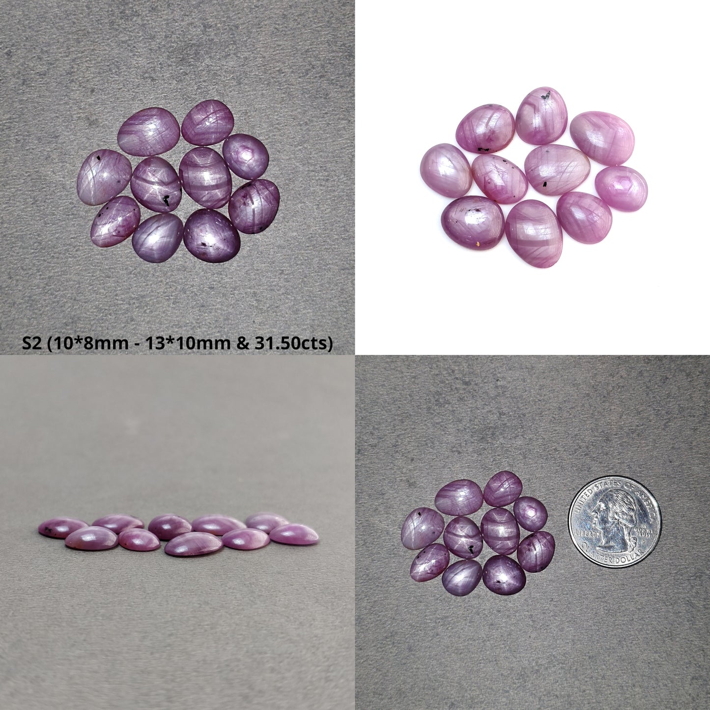 Star Sapphire Gemstone Cabochon : 20cts - 40cts Natural Untreated African Pink Sapphire 6Ray Star Uneven Egg Shape Set
